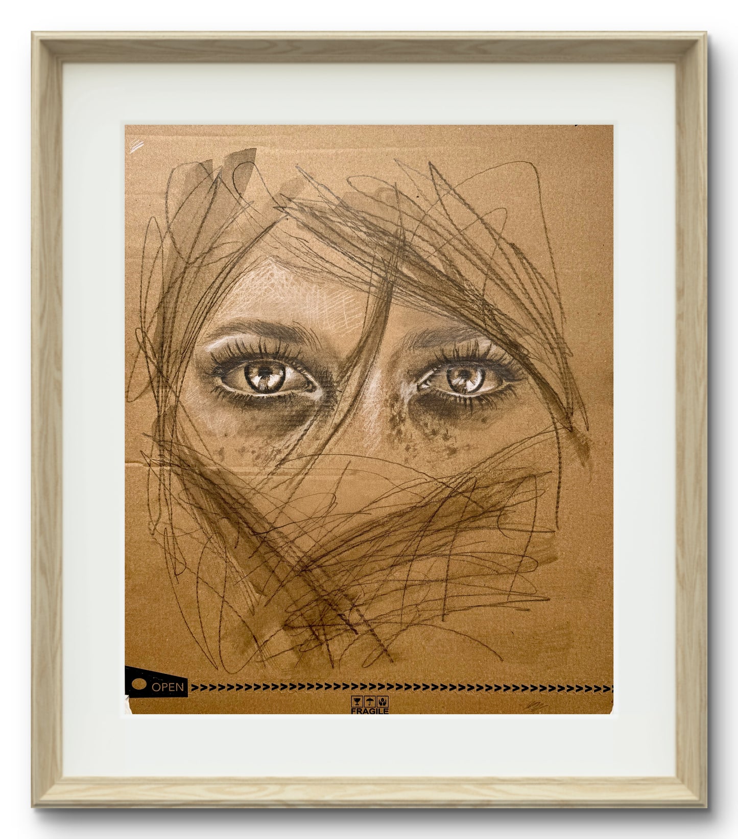 Her Eyes, pencil drawing on cardboard