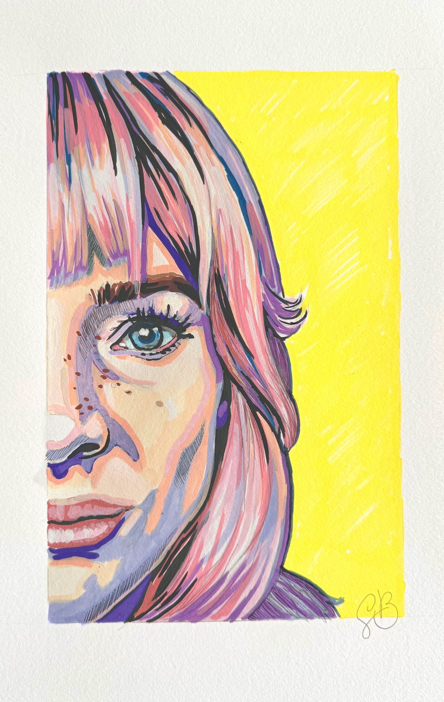 Self Portrait, original acrylic markers drawing