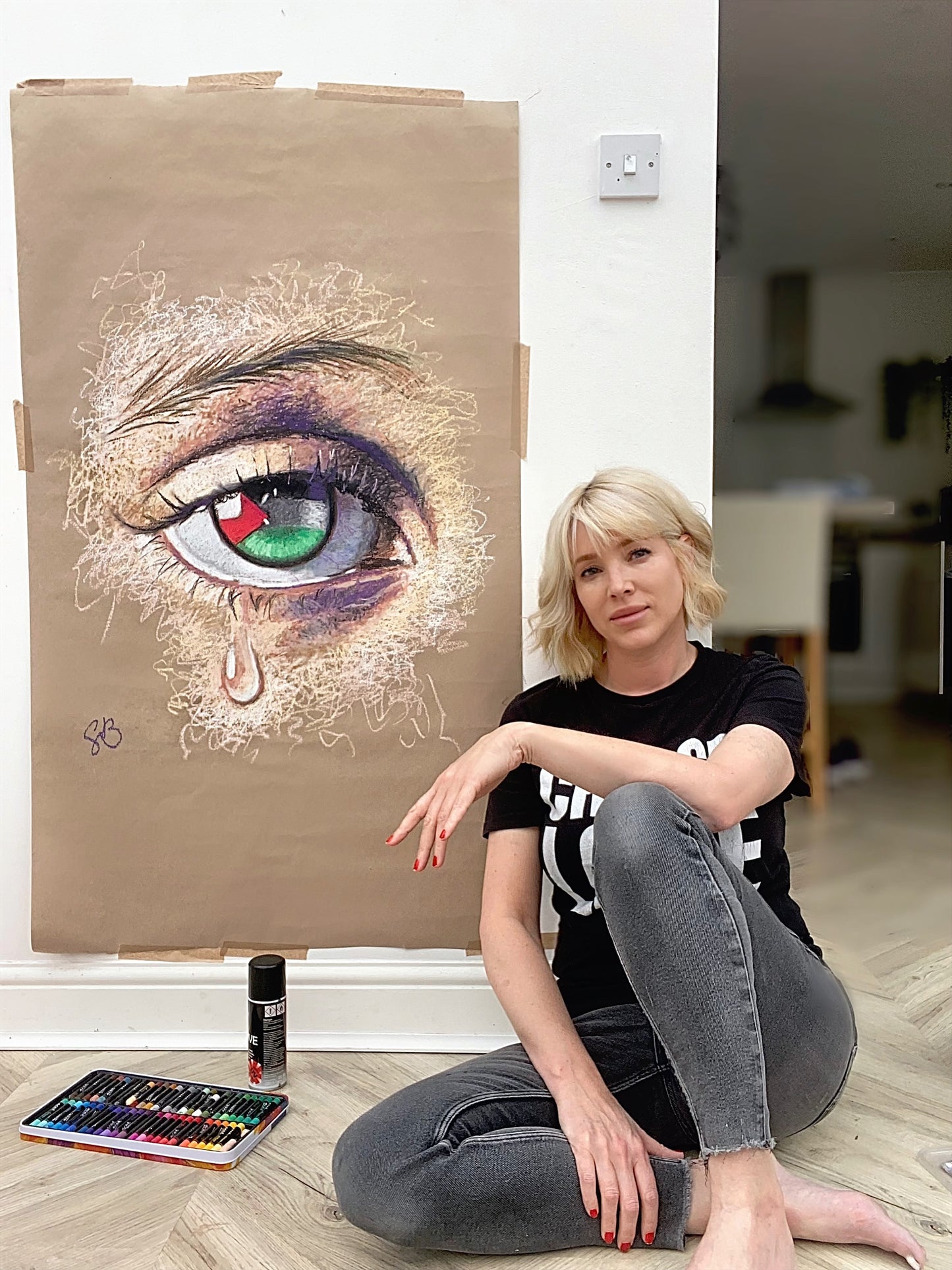 An Eye 4 Palestine original oil pastel drawing