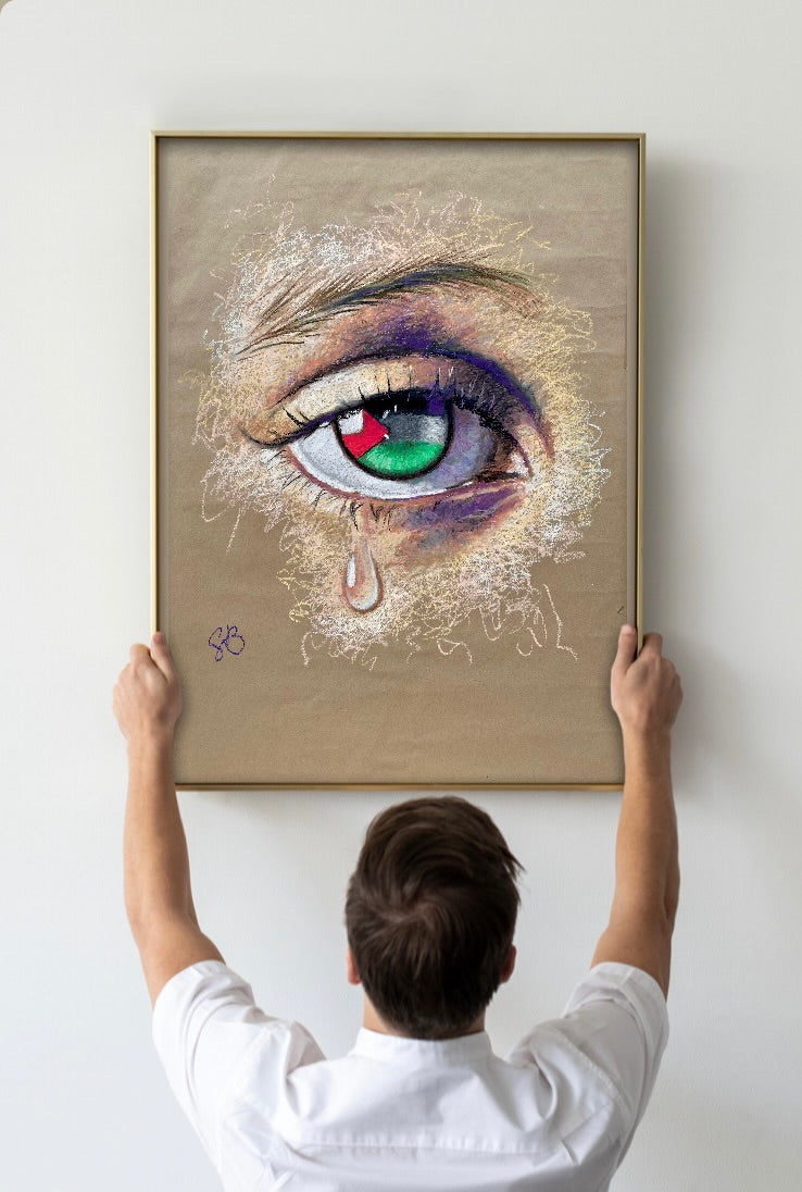 An Eye 4 Palestine original oil pastel drawing