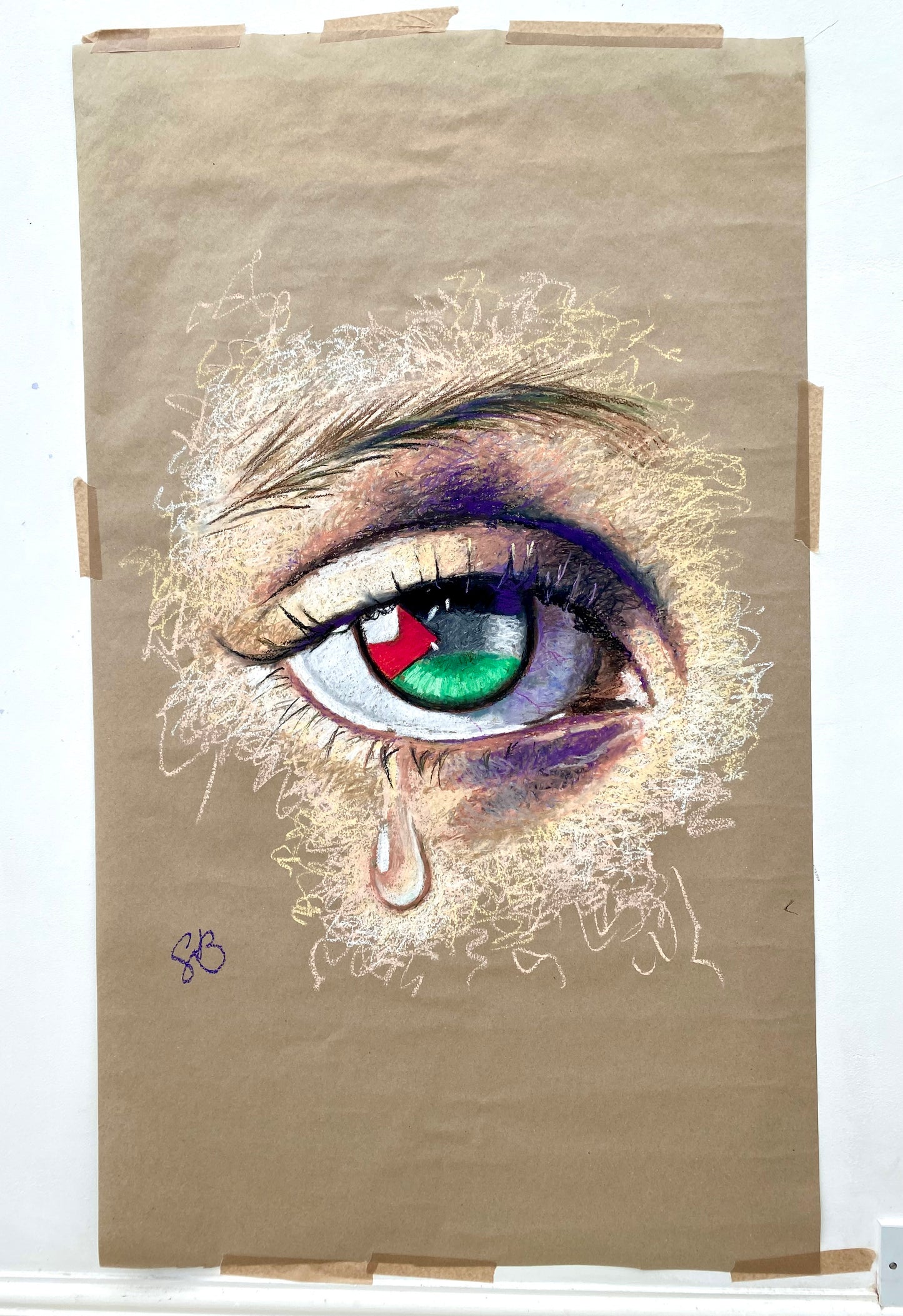 An Eye 4 Palestine original oil pastel drawing