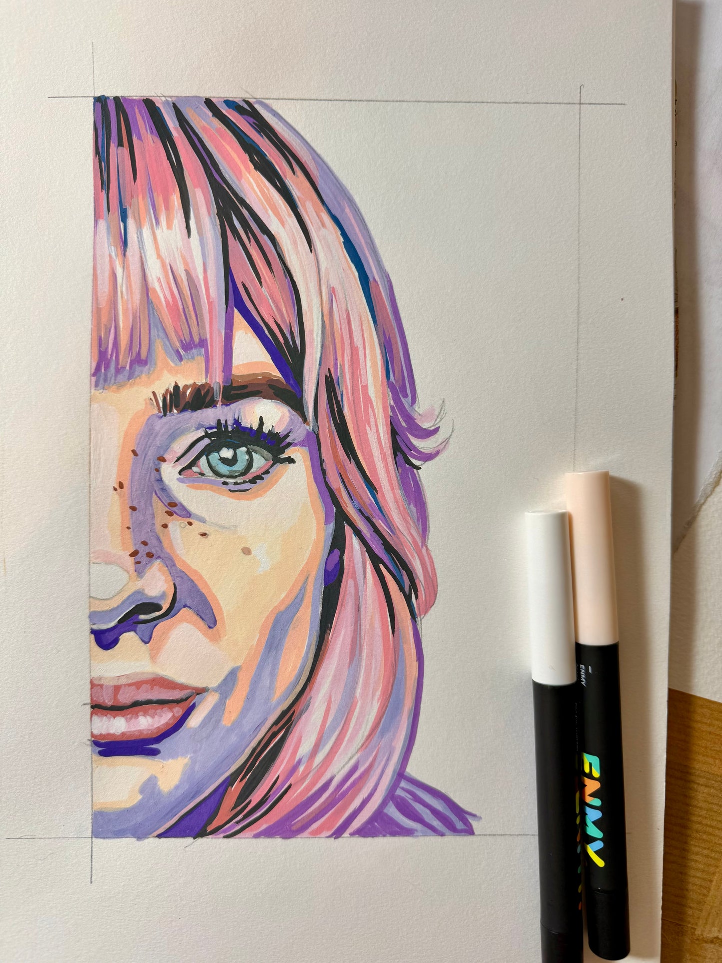 Self Portrait, original acrylic markers drawing