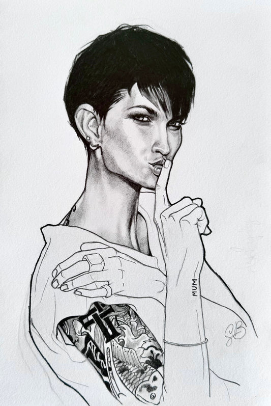 Tattoo Girl, original pencil drawing