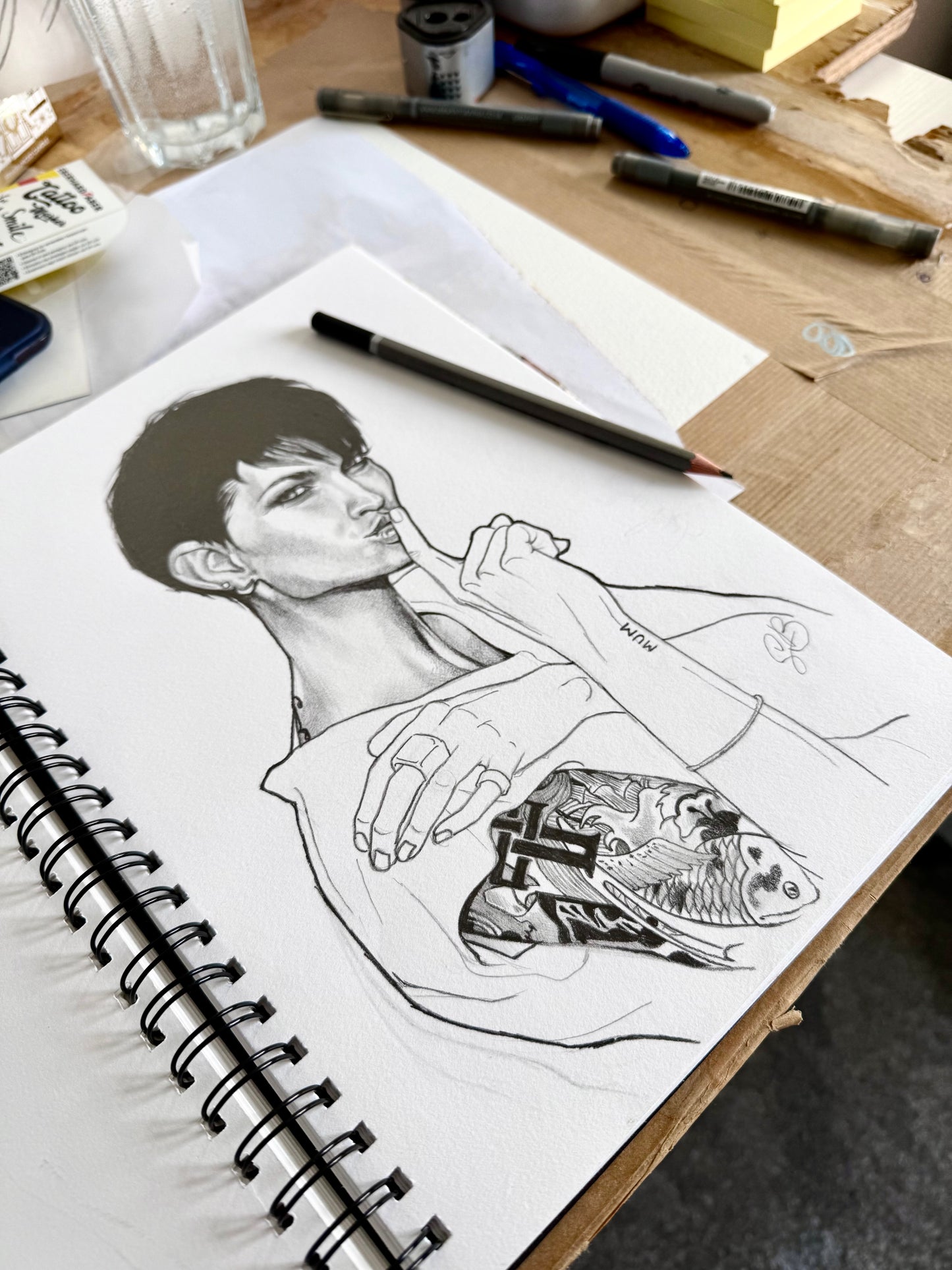 Tattoo Girl, original pencil drawing