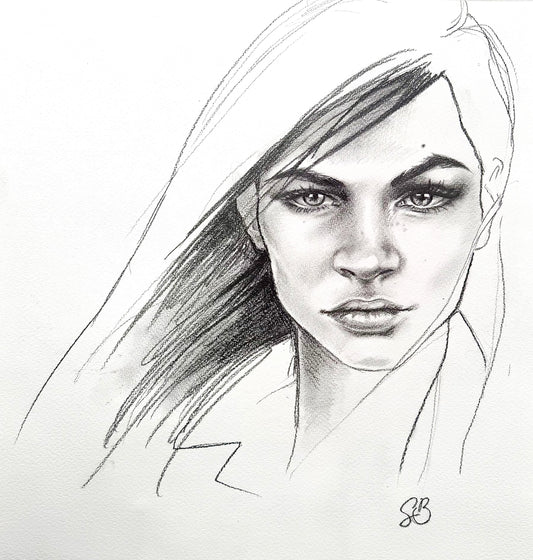 Girl With Dark Hair, pencil sketch on paper