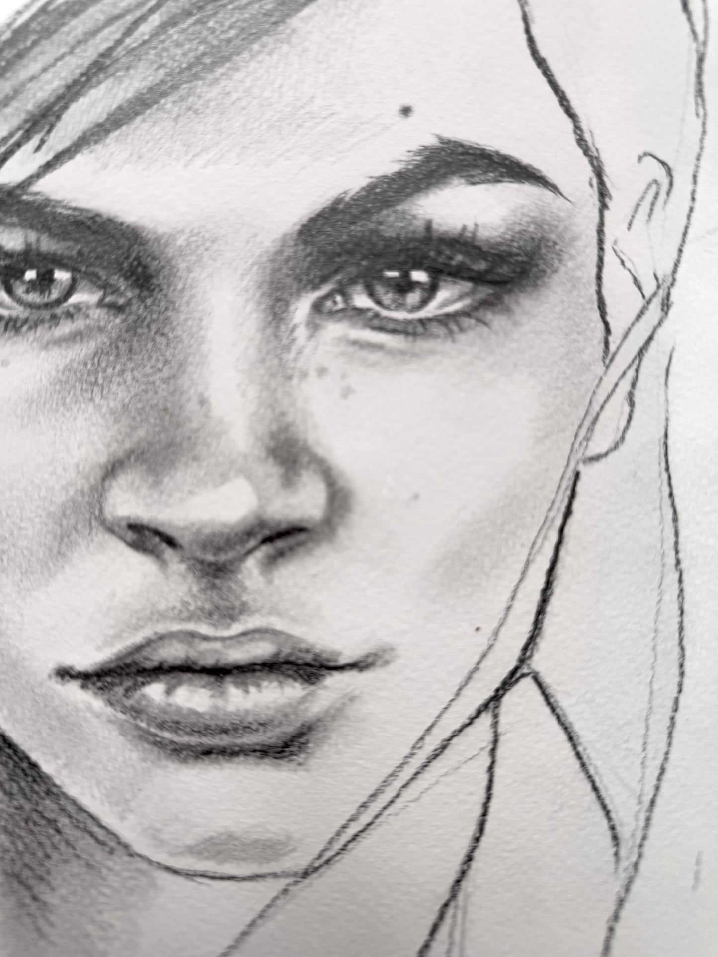 Girl With Dark Hair, pencil sketch on paper