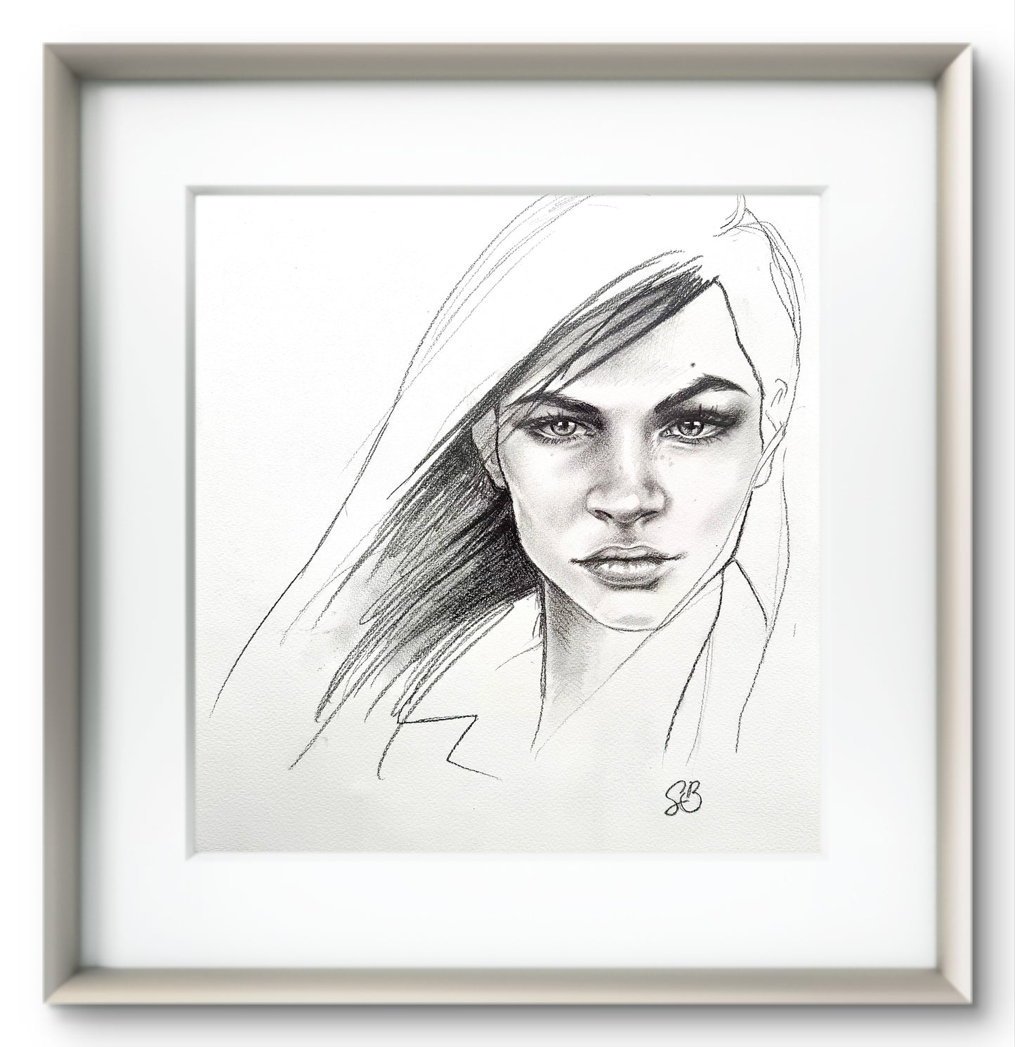 Girl With Dark Hair, pencil sketch on paper